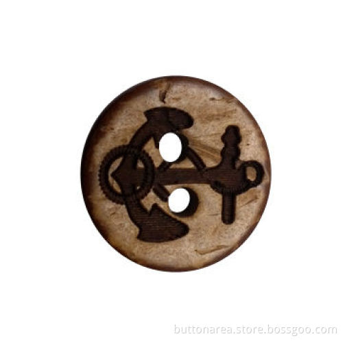 15mm Wood Button with Anchor Logo